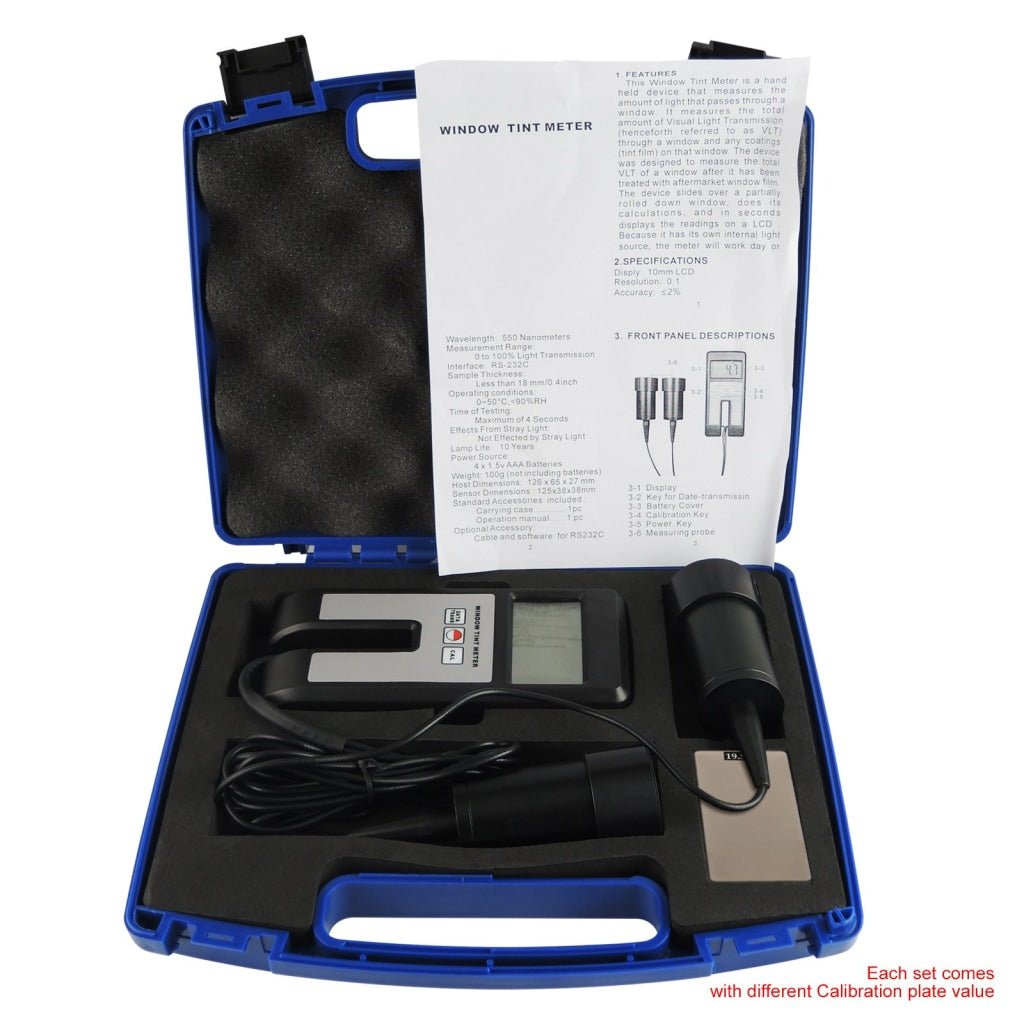 WTM - 1100 Window Tint Meter Visual Light Transmission 18mm Thickness Continuous Measuring - Gain Express