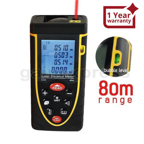 X01RZ80 80M Meter ±2mm Accuracy Laser Distance w/ Bubble Spirit level - Gain Express