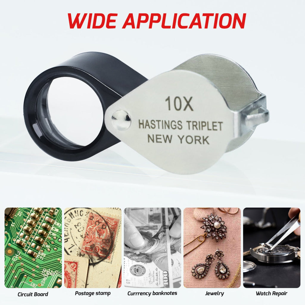 GEM-394 10x Magnification Mini Jewelry Loupe High-quality Hasting Loupe with Optical Glass Triplet Lens Stainless Steel