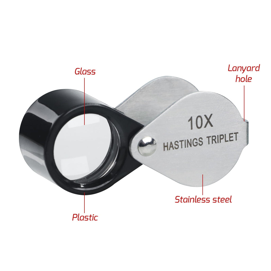 GEM-394 10x Magnification Mini Jewelry Loupe High-quality Hasting Loupe with Optical Glass Triplet Lens Stainless Steel