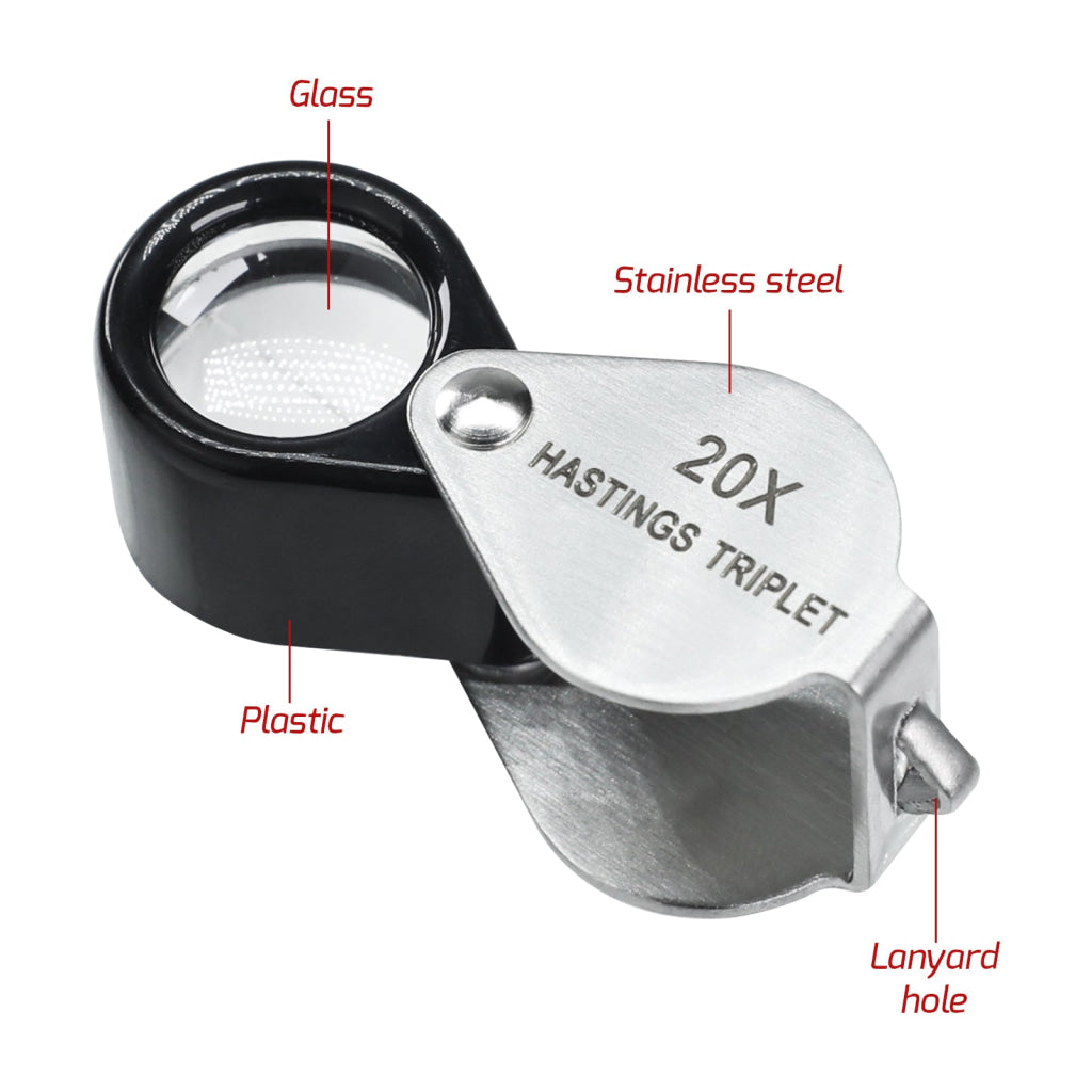 GEM-395 20x Magnification Mini Jewelry Loupe High-quality Hasting Loupe with Optical Glass Triplet Lens Stainless Steel