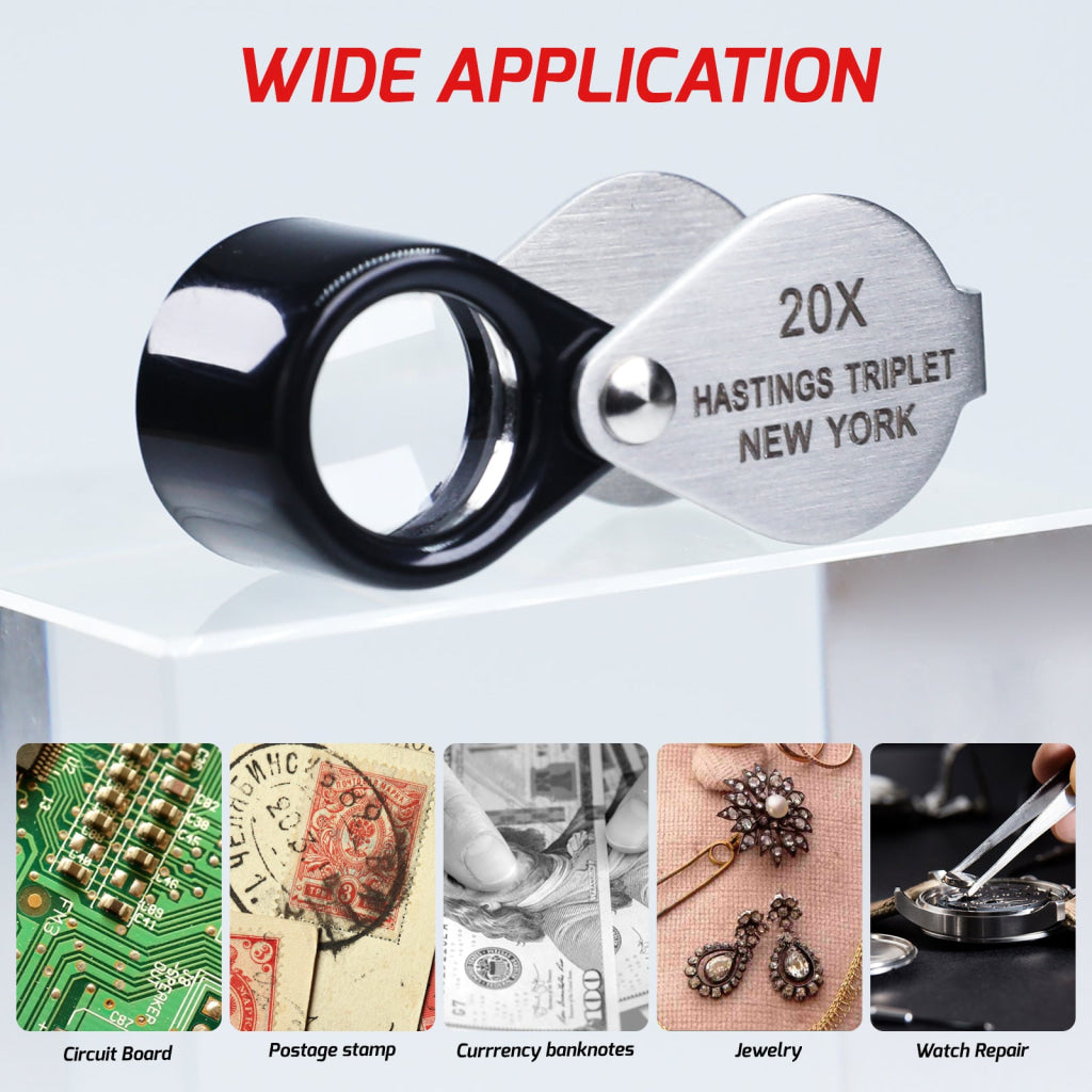 GEM-395 20x Magnification Mini Jewelry Loupe High-quality Hasting Loupe with Optical Glass Triplet Lens Stainless Steel