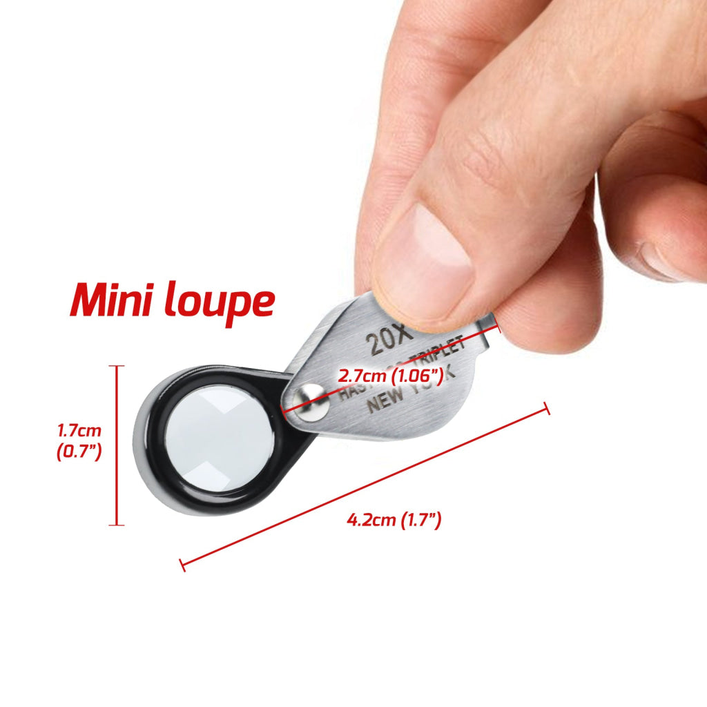 GEM-395 20x Magnification Mini Jewelry Loupe High-quality Hasting Loupe with Optical Glass Triplet Lens Stainless Steel