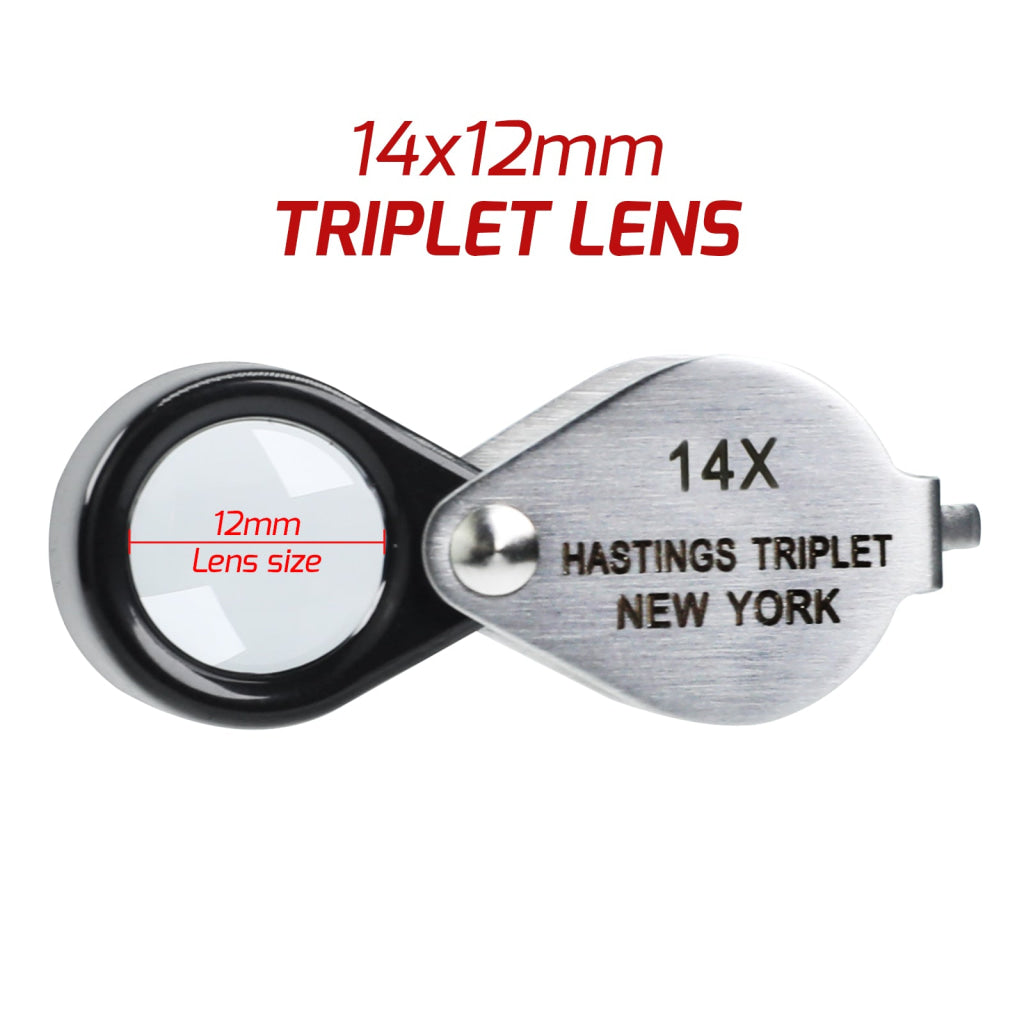 GEM-403 14x Magnification Hasting Jewelry Mini Loupe Optical Glass Triplet Lens Stainless Steel Body Foldaway Pocket