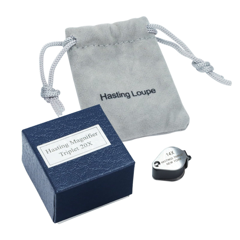 GEM-403 14x Magnification Hasting Jewelry Mini Loupe Optical Glass Triplet Lens Stainless Steel Body Foldaway Pocket