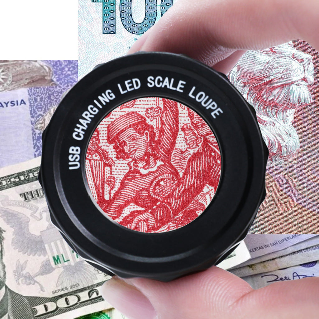 GEM-446 Rechargeable 10x Magnification Scale Loupe K9 Optical Glass with LED/UV Lighting and Adjustable Focal Length