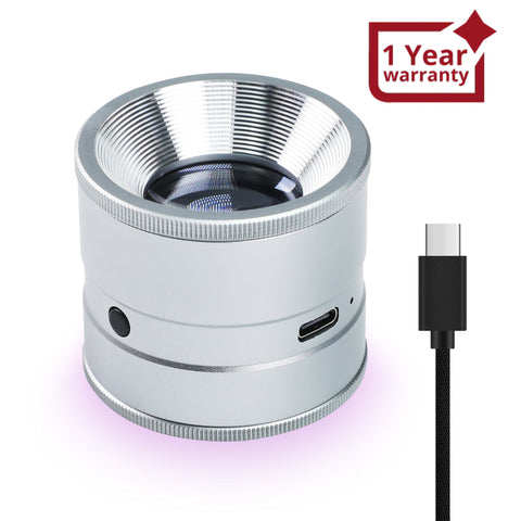 GEM-522 10X Magnifying Scale Loupe White & Purple LED Lights Adjustable Focus Rechargeable Magnifier Glass Lens for