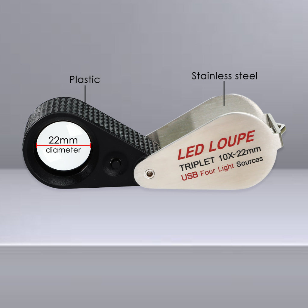 GEM-535 Gem Loupe 10X or 30X Magnification Rechargeable LED Loupe Triplet Lens UV / Warm / Natural / White Light