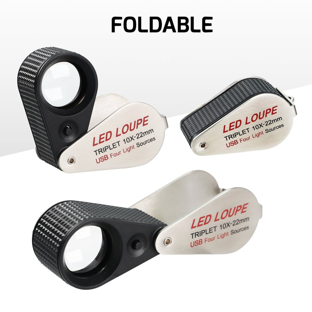 GEM-535 Gem Loupe 10X or 30X Magnification Rechargeable LED Loupe Triplet Lens UV / Warm / Natural / White Light