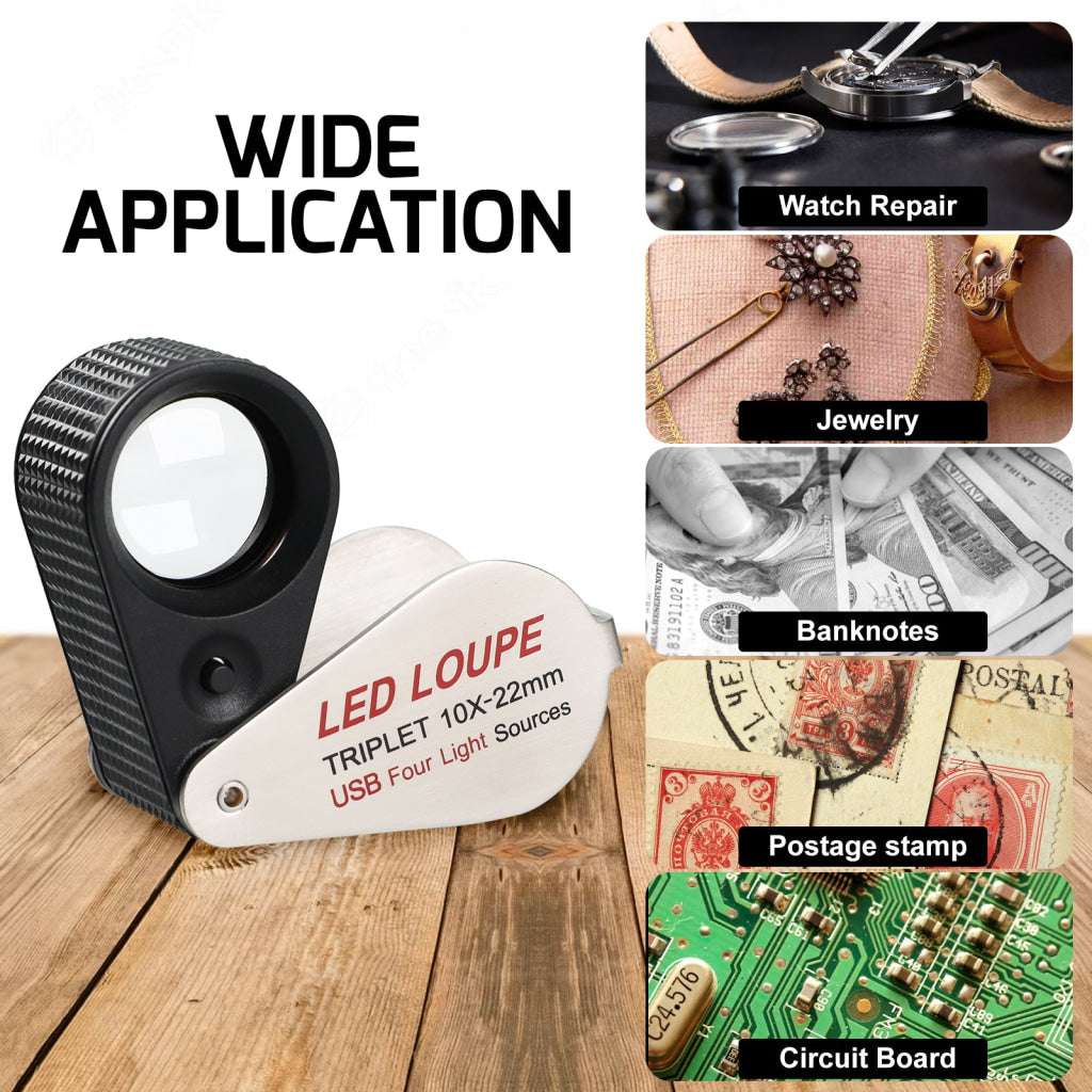 GEM-535 Gem Loupe 10X or 30X Magnification Rechargeable LED Loupe Triplet Lens UV / Warm / Natural / White Light