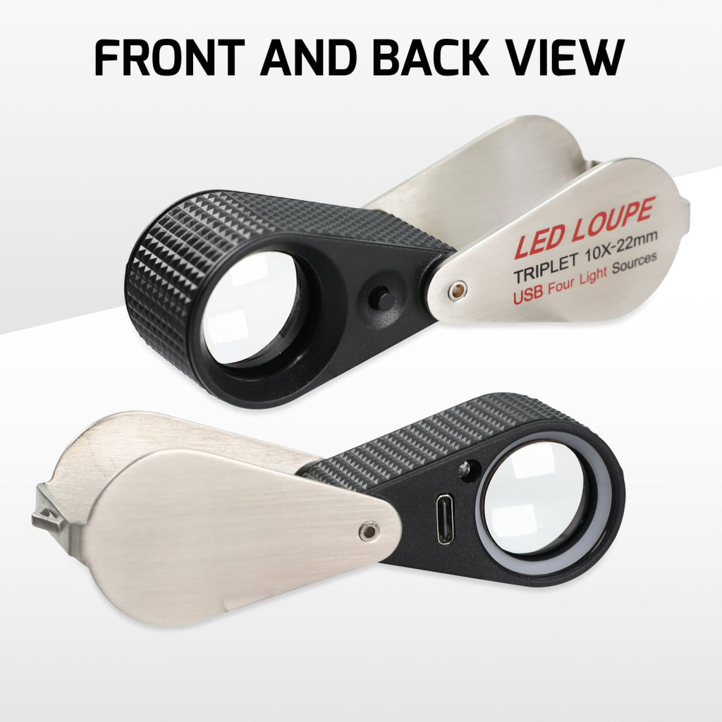 Set De 3 Loupes De Bijoutier TRIXES Avec LED - 30x, 40x, Double 30/60x - Éclairage Puissant