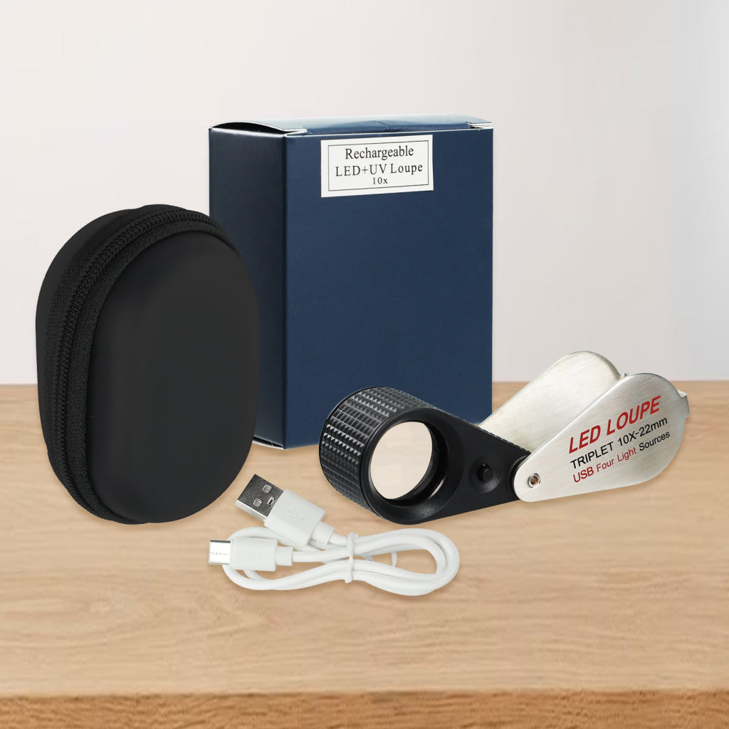 GEM-535 Gem Loupe 10X or 30X Magnification Rechargeable LED Loupe Triplet Lens UV / Warm / Natural / White Light