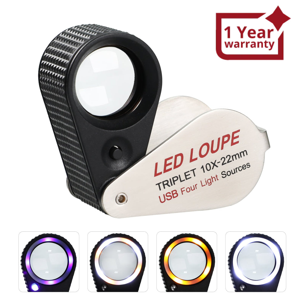 GEM-535 Gem Loupe 10X or 30X Magnification Rechargeable LED Loupe Triplet Lens UV / Warm / Natural / White Light