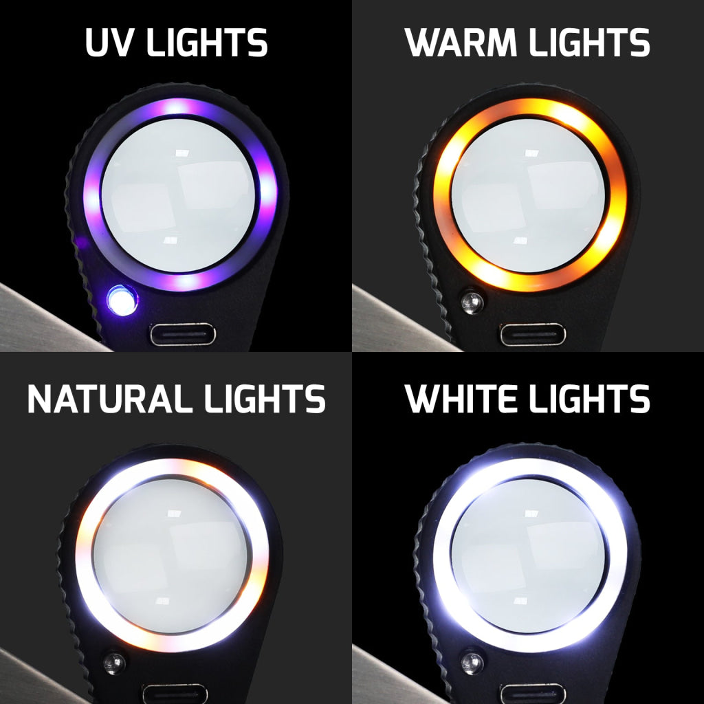 GEM-535 Gem Loupe 10X or 30X Magnification Rechargeable LED Loupe Triplet Lens UV / Warm / Natural / White Light