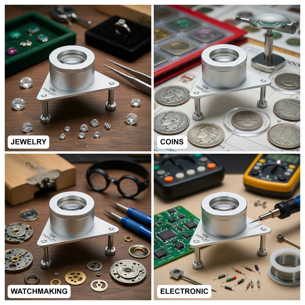 GEM-539 10X Jewelers Tripod Eye Loupe Magnifier Bench/Table Magnifying Glass Triplet Lens Magnification for Gemstone