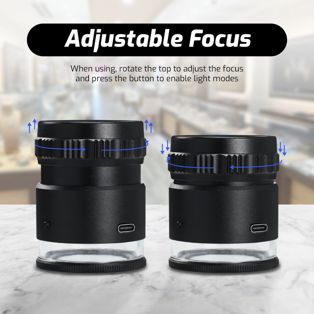 GEM-552 10X Magnification Loupe 5 White and 5 UV LEDs Rechargeable Scale Loop with Metal Body Detachable Glass Reticle