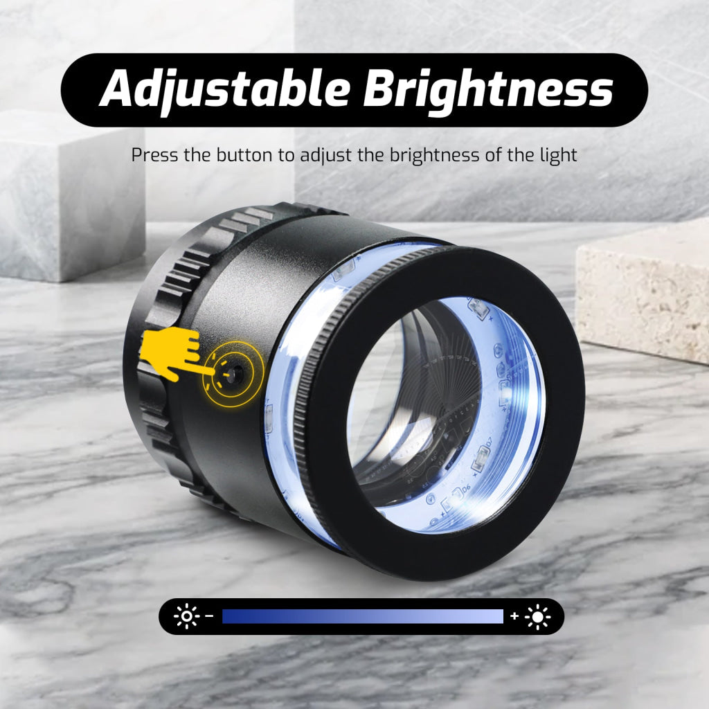GEM-552 10X Magnification Loupe 5 White and 5 UV LEDs Rechargeable Scale Loop with Metal Body Detachable Glass Reticle
