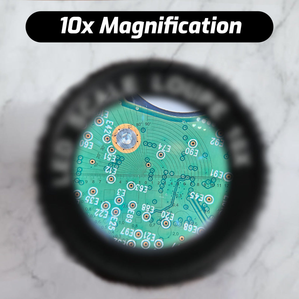 GEM-552 10X Magnification Loupe 5 White and 5 UV LEDs Rechargeable Scale Loop with Metal Body Detachable Glass Reticle
