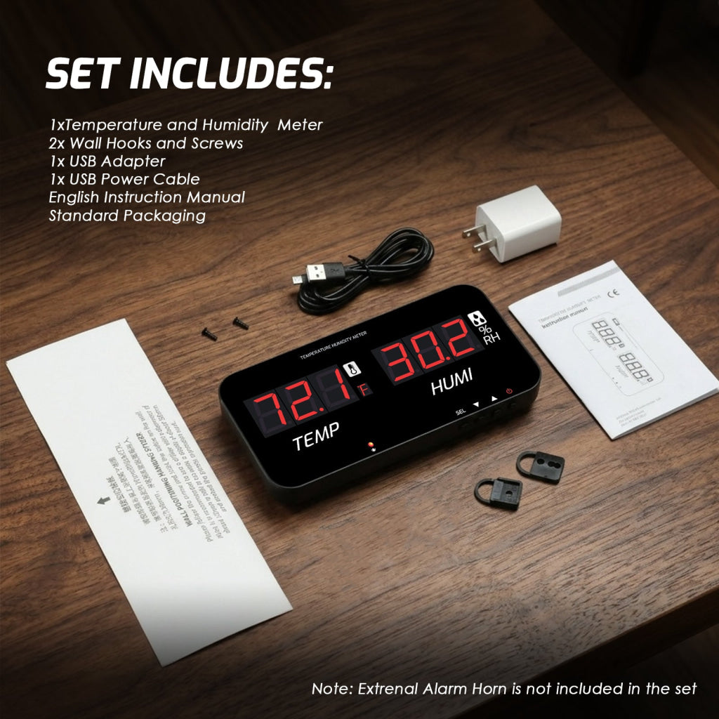 HTM-548 Digital Large Screen Hygrometer Temperature and Humidity Measurement with Adjustable Visual/Audible Alarms