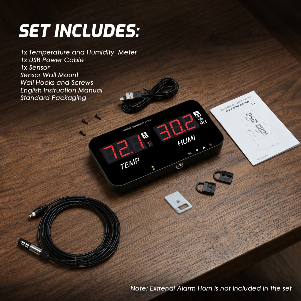 HTM-548 Digital Large Screen Hygrometer Temperature and Humidity Measurement with Adjustable Visual/Audible Alarms with
