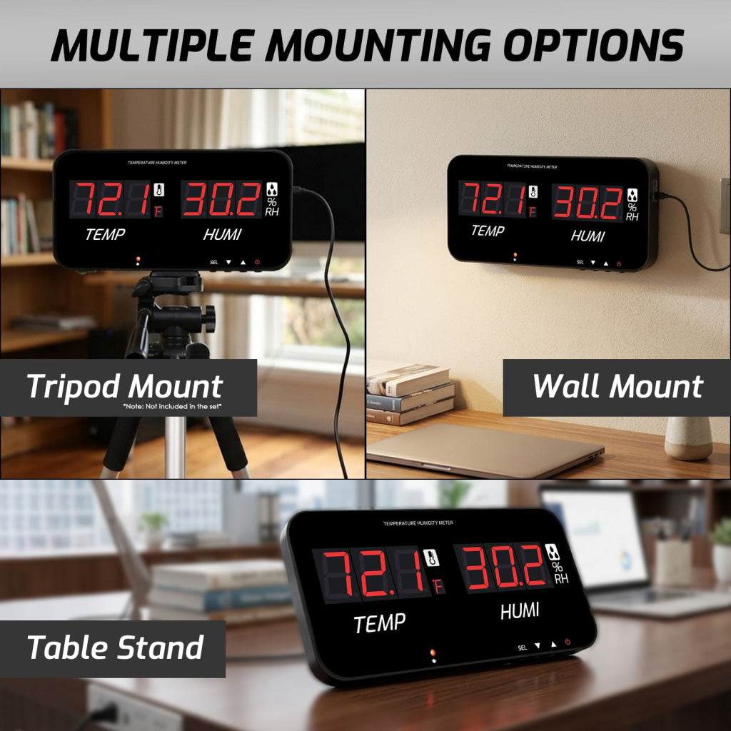 HTM-548 Digital Large Screen Hygrometer Temperature and Humidity Measurement with Adjustable Visual/Audible Alarms with
