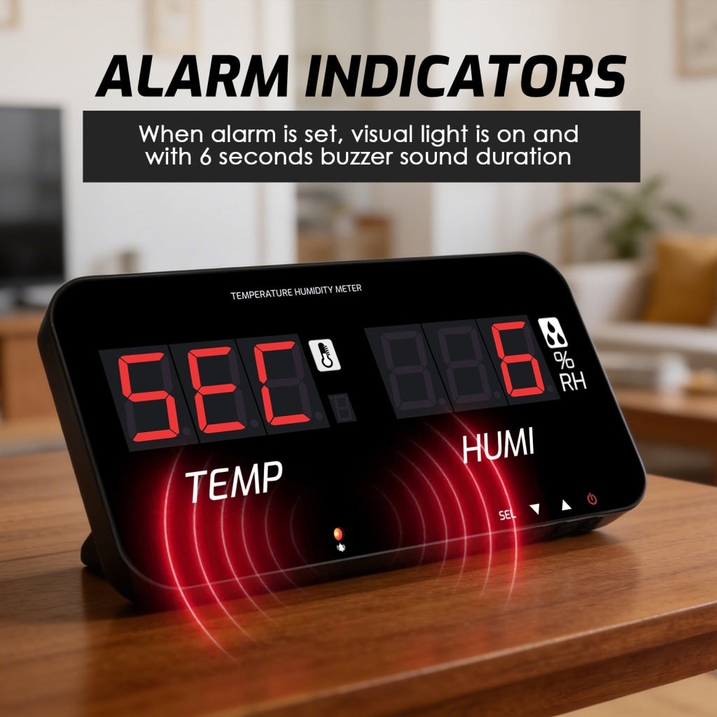 HTM-548 Digital Large Screen Hygrometer Temperature and Humidity Measurement with Adjustable Visual/Audible Alarms with