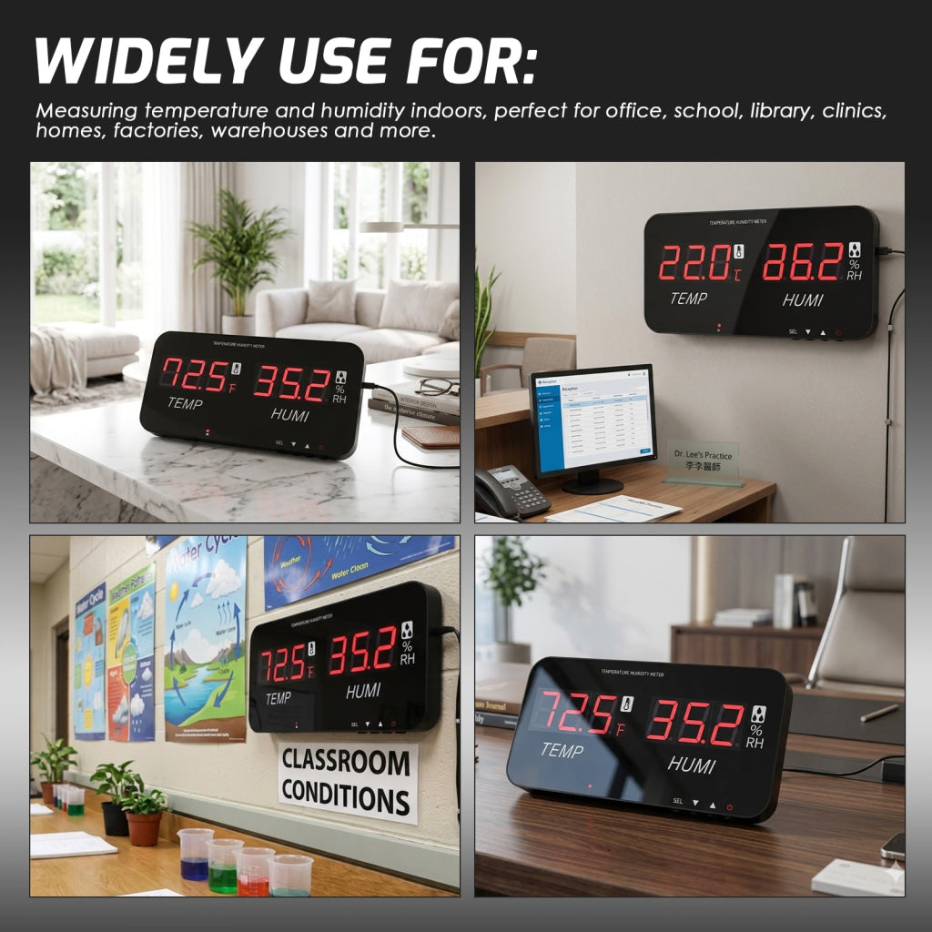 HTM-548 Digital Large Screen Hygrometer Temperature and Humidity Measurement with Adjustable Visual/Audible Alarms with