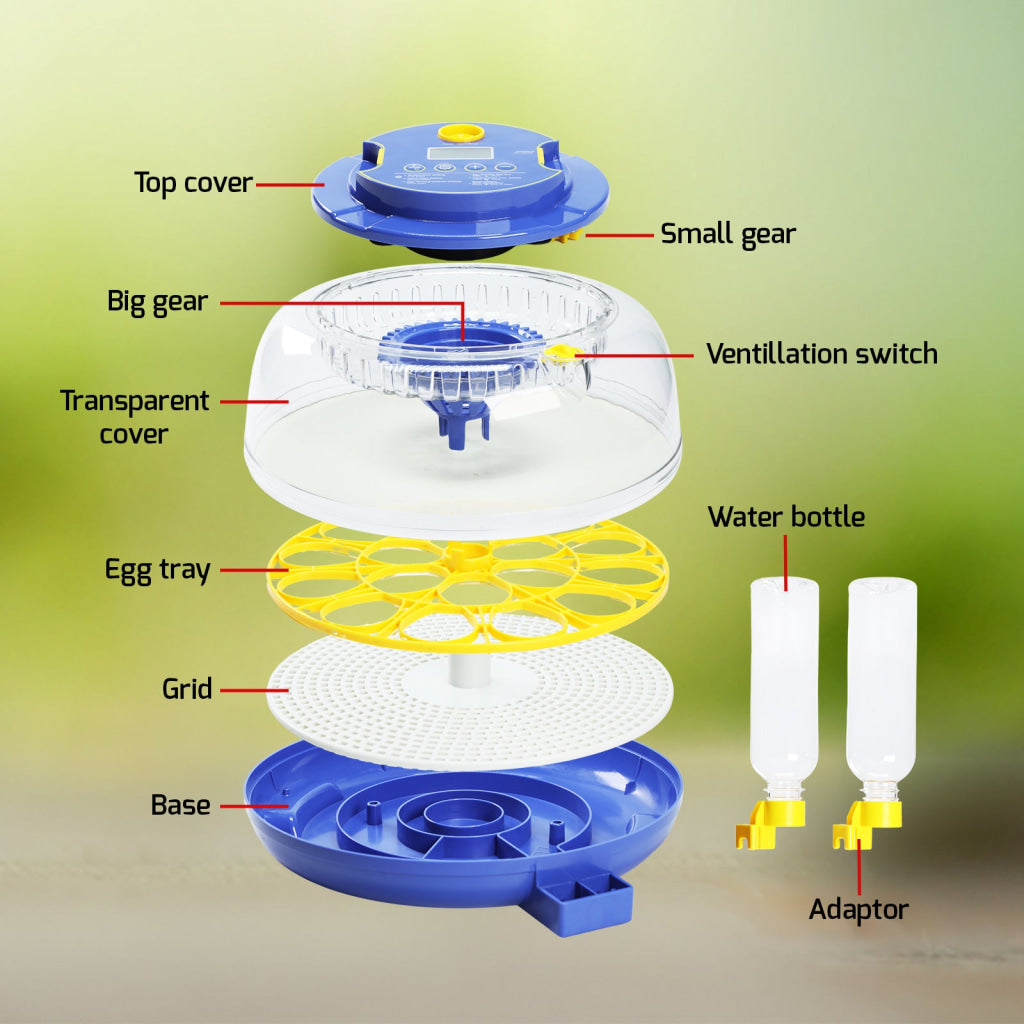 INC-501 Egg Incubator with Automatic Egg Turning Temperature Control Candler Humidity Display 8~18 Eggs Chicken Embryo