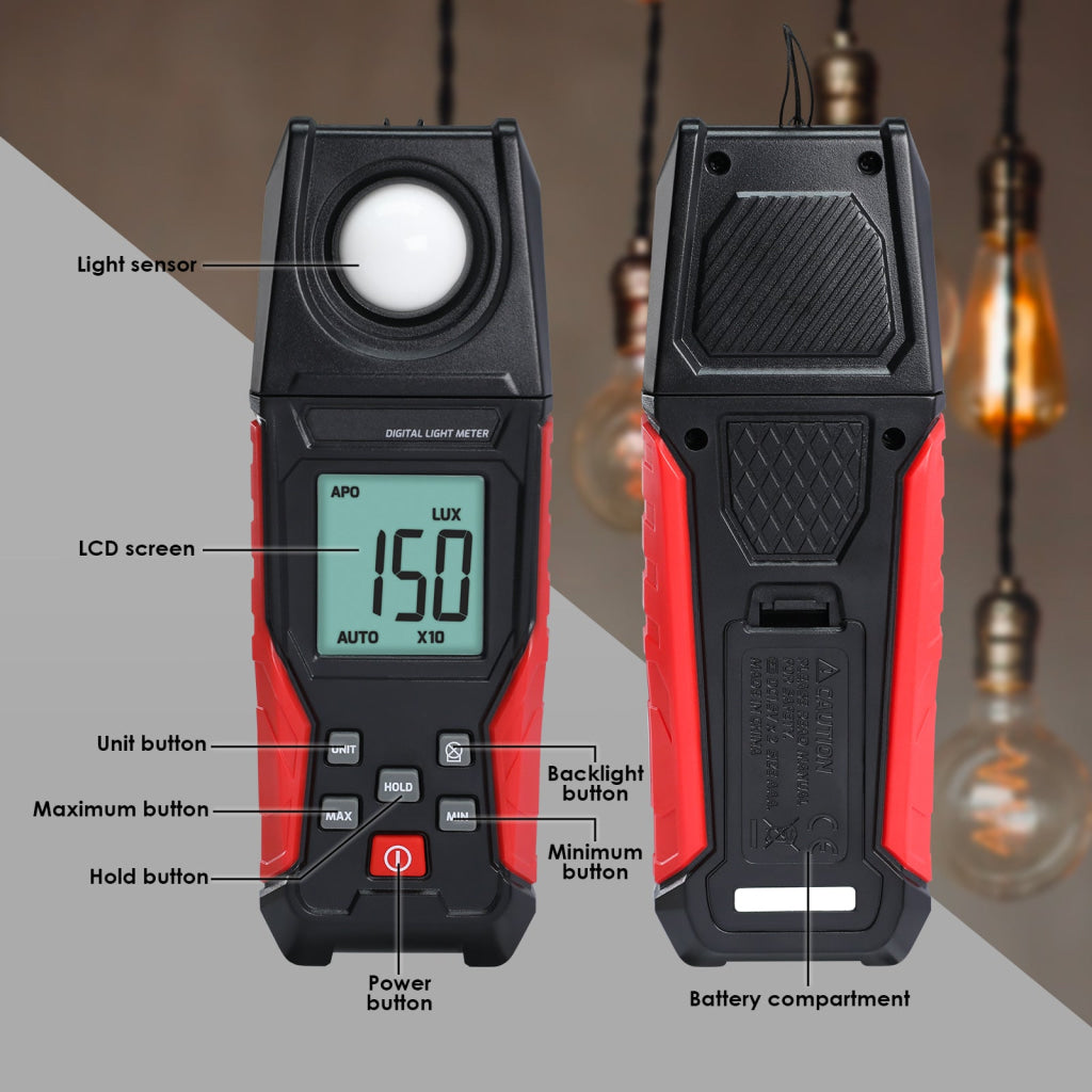 LUX-484 Lux Light Meter for Visible Brightness Measurement with 0.1~200000LUX / 0.01~20000FC Range Ideal for Warehouses