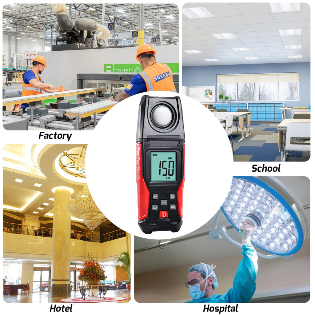 LUX-484 Lux Light Meter for Visible Brightness Measurement with 0.1~200000LUX / 0.01~20000FC Range Ideal for Warehouses