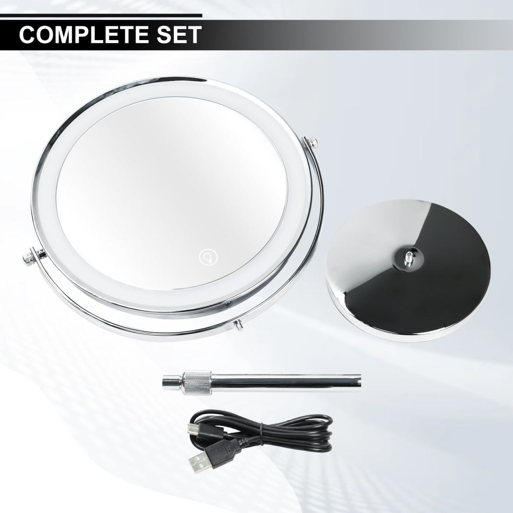 MIR-534 Double Sided 1X/10X LED Light Vanity Mirror 9’’ Rechargeable Make Up Mirror with Adjustable Brightness and