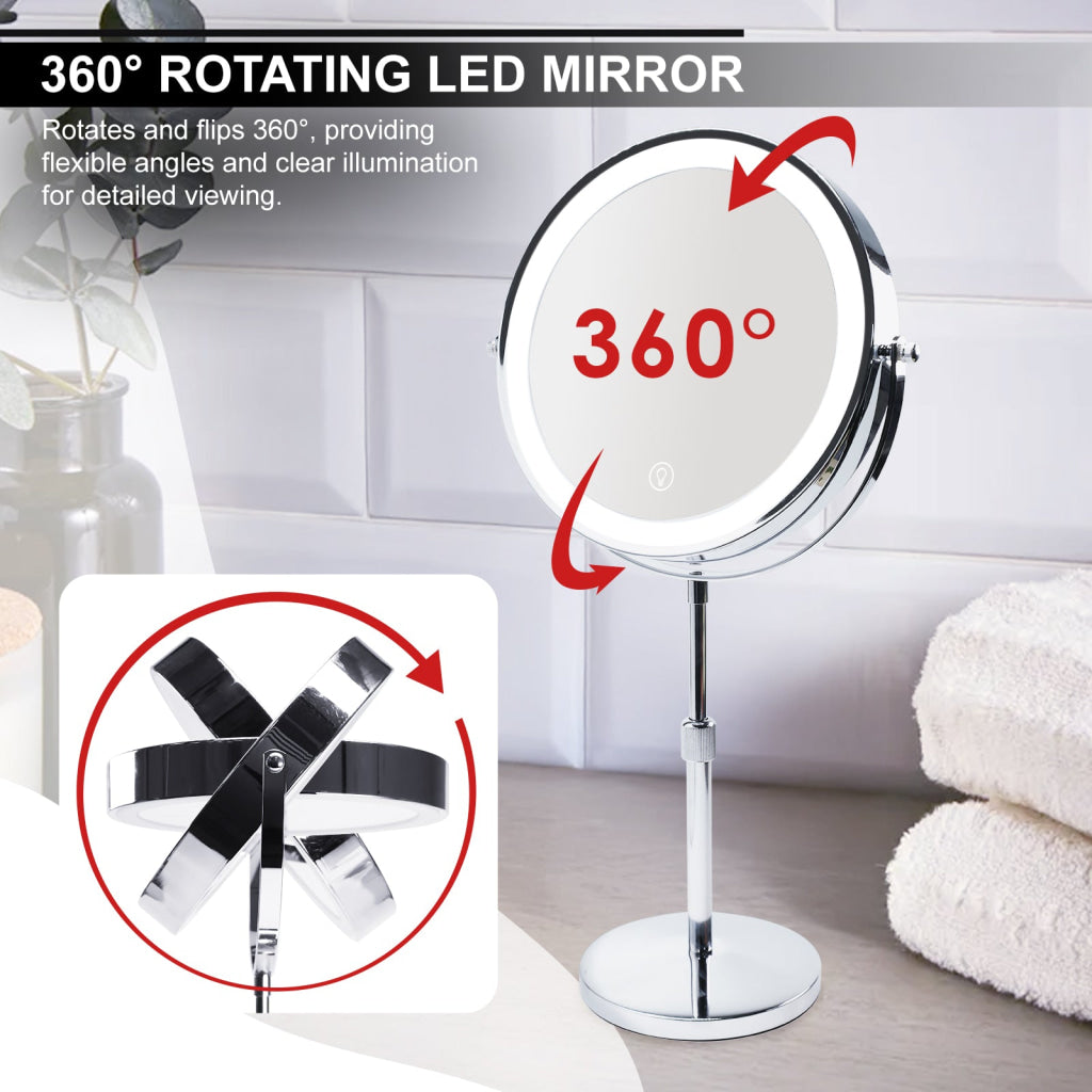 MIR-534 Double Sided 1X/10X LED Light Vanity Mirror 9’’ Rechargeable Make Up Mirror with Adjustable Brightness and
