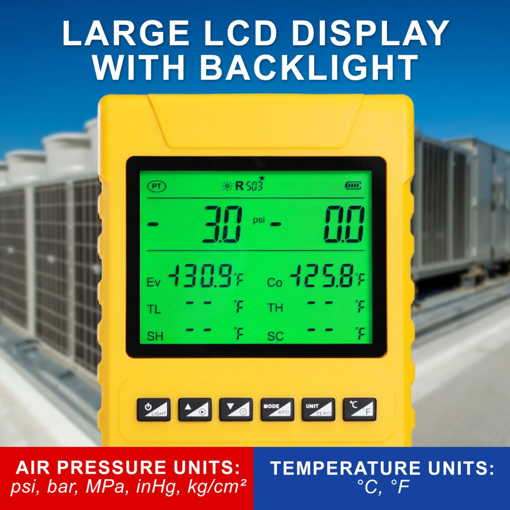 MNG-549 Digital Refrigerant Manifold Gauge Set 800PSI HVAC Vacuum Pressure Tester with Pressure Holding Leak Test