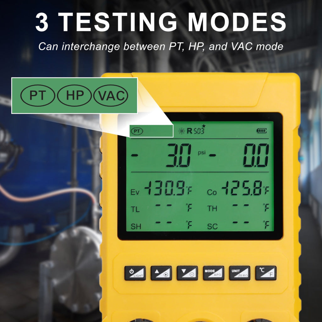 MNG-549 Digital Refrigerant Manifold Gauge Set 800PSI HVAC Vacuum Pressure Tester with Pressure Holding Leak Test