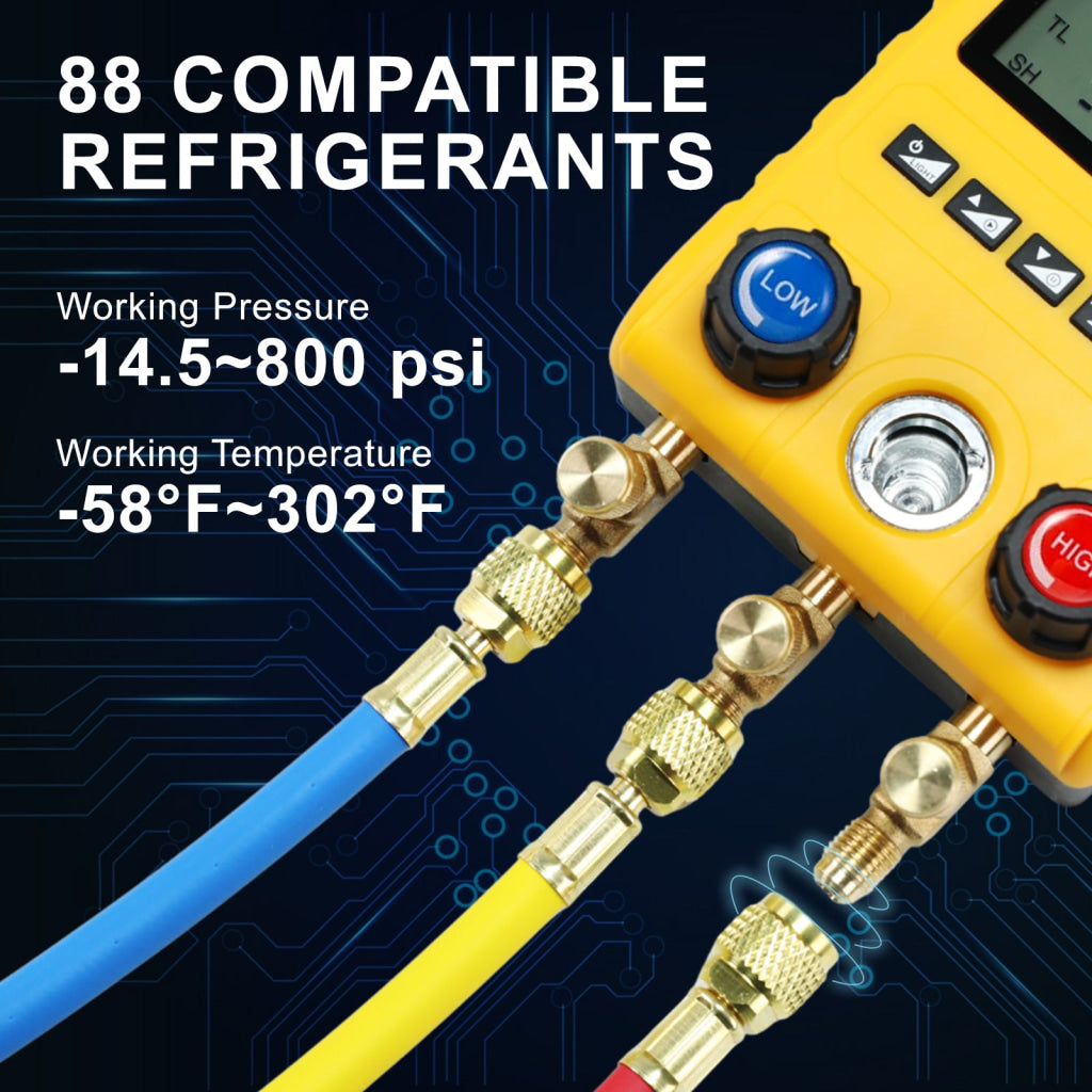 MNG-549 Digital Refrigerant Manifold Gauge Set 800PSI HVAC Vacuum Pressure Tester with Pressure Holding Leak Test