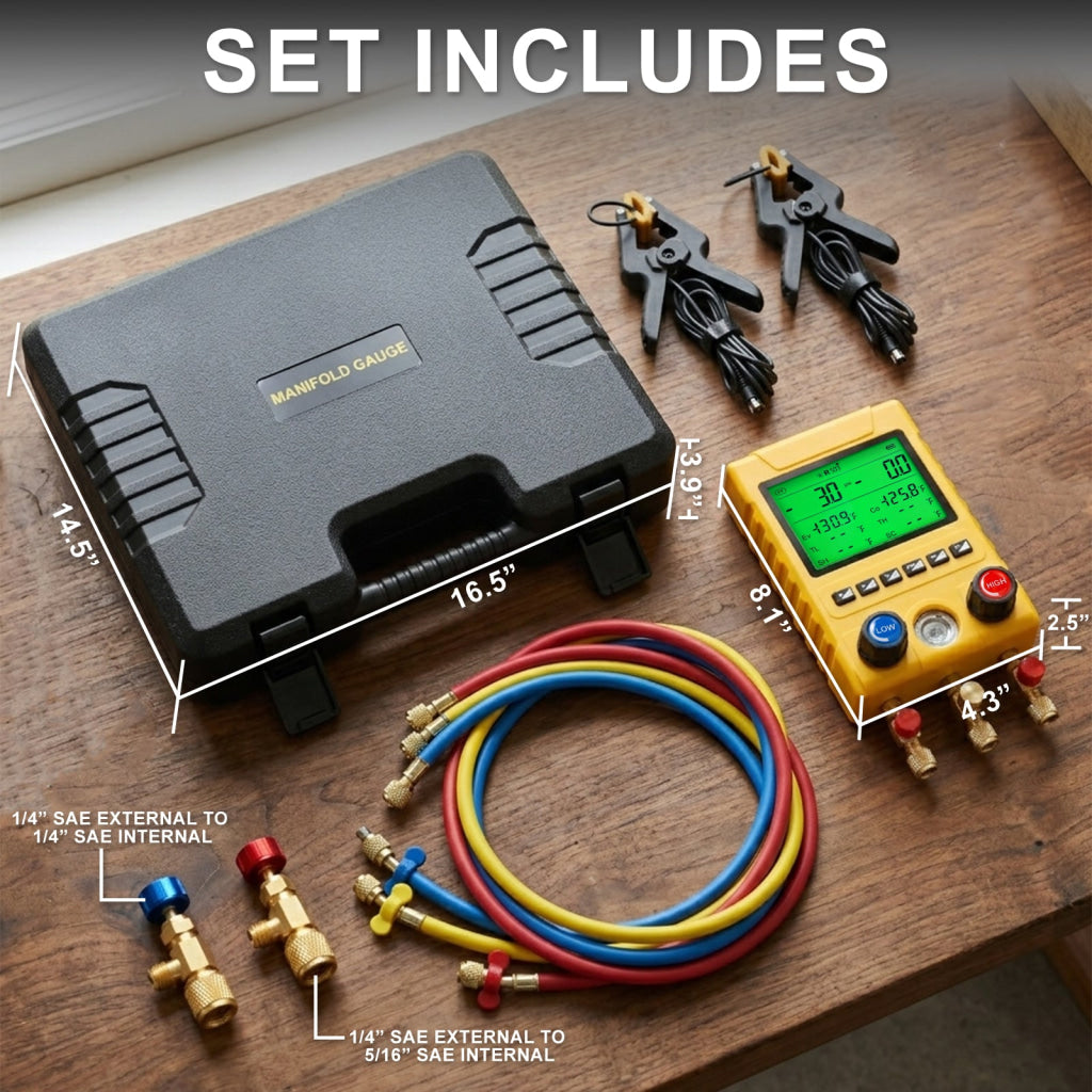 MNG-549 Digital Refrigerant Manifold Gauge Set 800PSI HVAC Vacuum Pressure Tester with Pressure Holding Leak Test