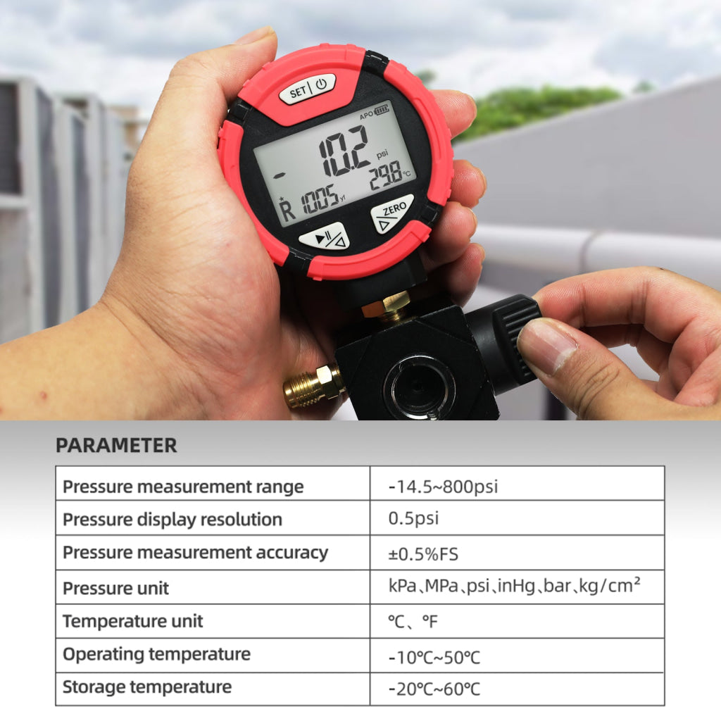 MNG-550H Digital High-Pressure Single Refrigerant Manifold Gauge with Leak Test Function and Control Valve -14.5-800