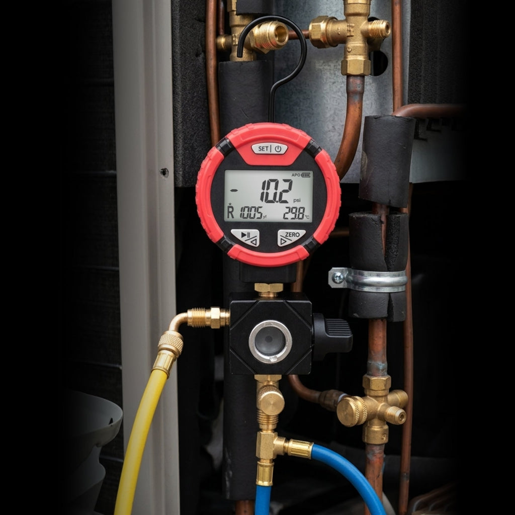 MNG-550H Digital High-Pressure Single Refrigerant Manifold Gauge with Leak Test Function and Control Valve -14.5-800