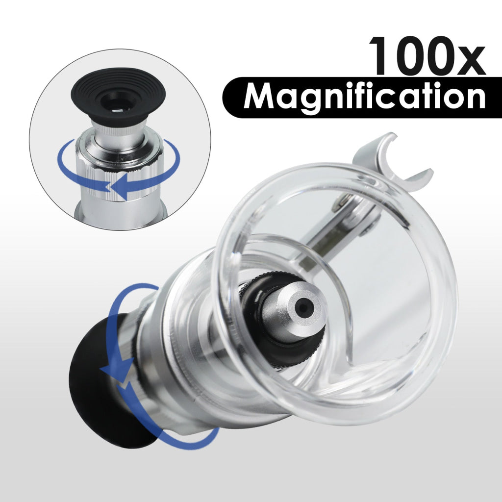 MSC-454 Magnification Microscope 100X LED Lightning Scale Loupe Compact Portable High Magnifying Glass Geology