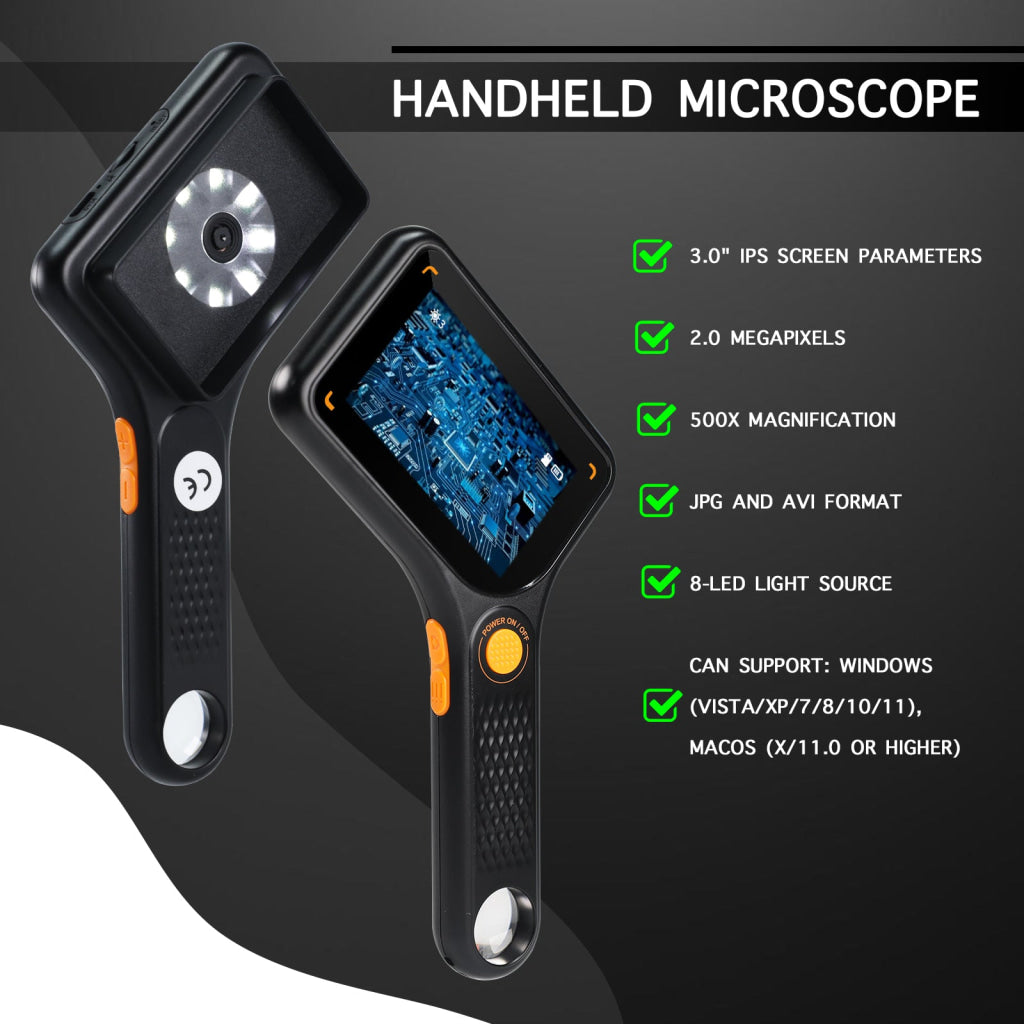 MSC-520 500X Digital Microscope with 3.0’’ IPS Screen Autofocus 64GB TF Card Support Photo and Video with 8 LED Lights