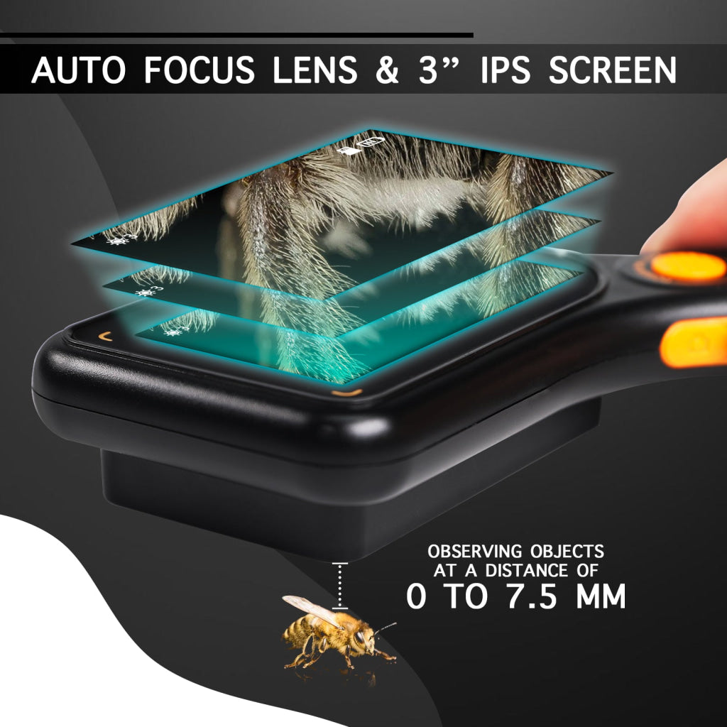 MSC-520 500X Digital Microscope with 3.0’’ IPS Screen Autofocus 64GB TF Card Support Photo and Video with 8 LED Lights