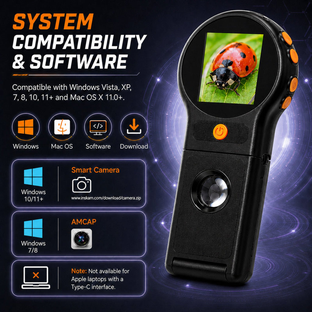 MSC-555 Handheld 500X Digital Microscope Portable Folding Magnifier with Auto Focus 8 LED Lights 2.0 IPS Screen PC