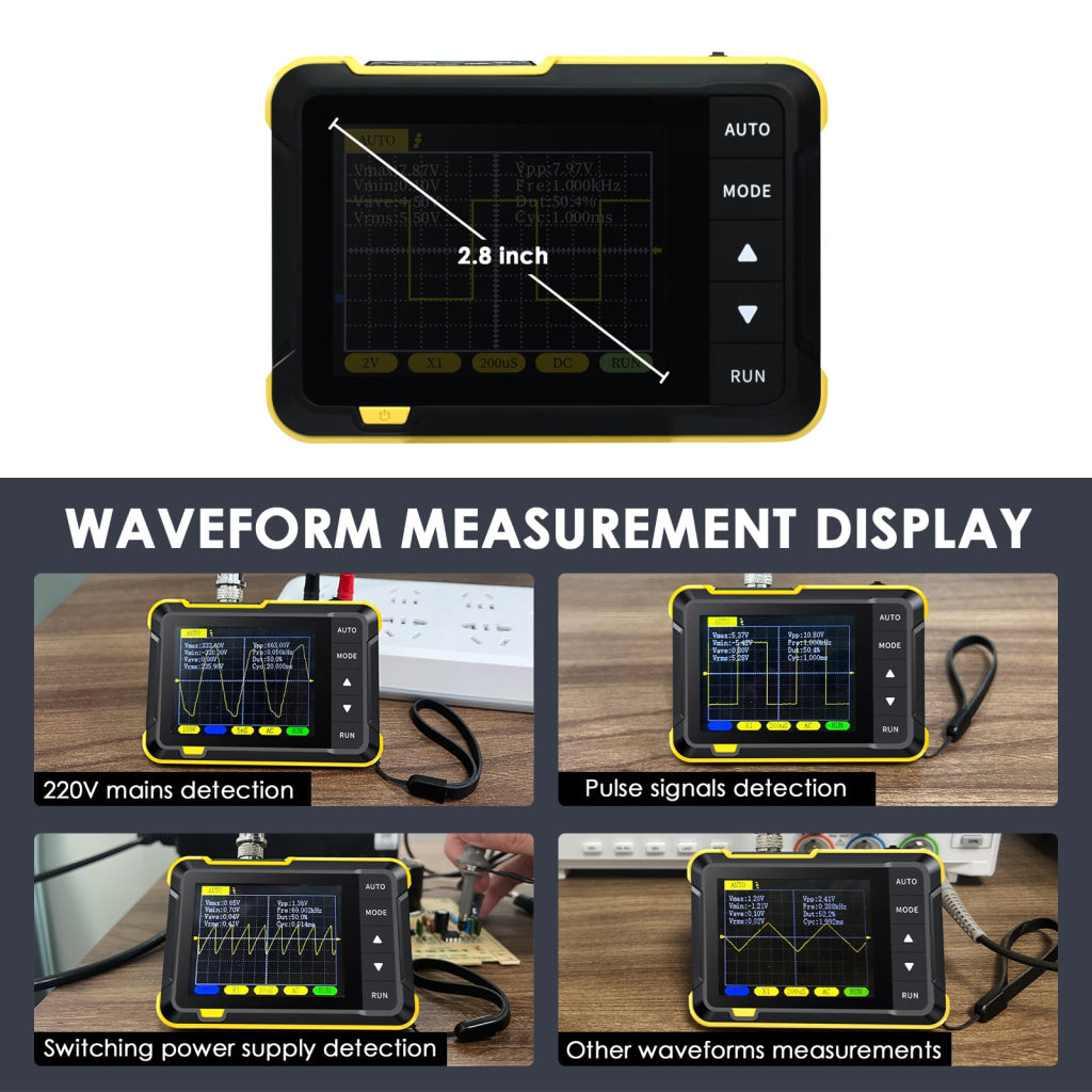 MUL 400 Mini Digital Oscilloscope Portable 200KHz Meter with 2.8’’ LCD Auto Trigger & USB Power with High Voltage Probe