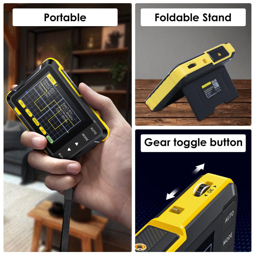 MUL 400 Mini Digital Oscilloscope Portable 200KHz Meter with 2.8’’ LCD Auto Trigger & USB Power with High Voltage Probe