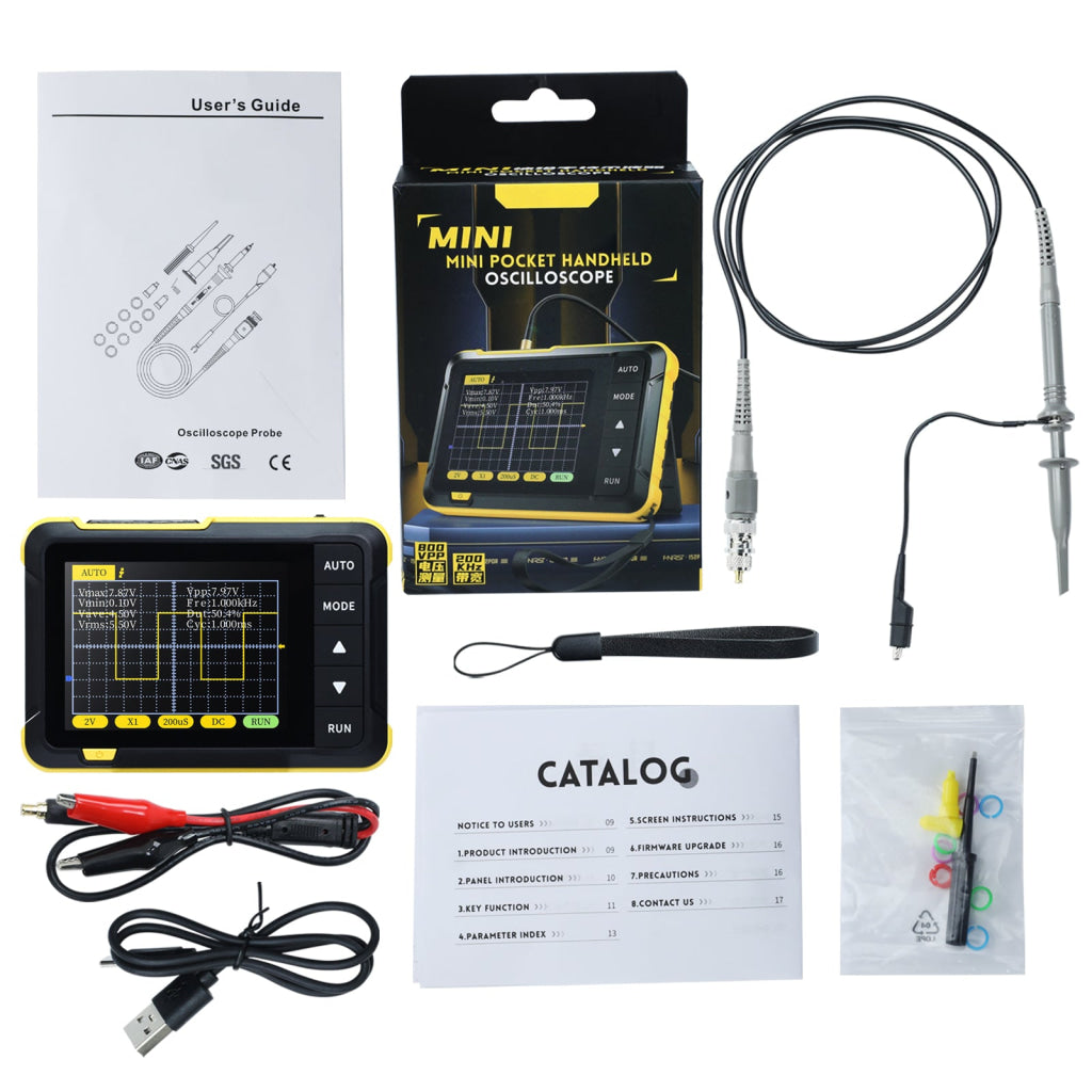 MUL 400 Mini Digital Oscilloscope Portable 200KHz Meter with 2.8’’ LCD Auto Trigger & USB Power with High Voltage Probe
