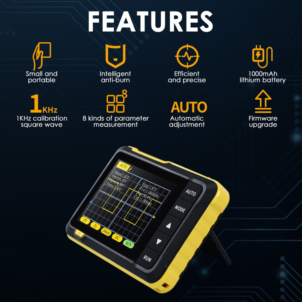 MUL 400 Mini Digital Oscilloscope Portable 200KHz Meter with 2.8’’ LCD Auto Trigger & USB Power with High Voltage Probe