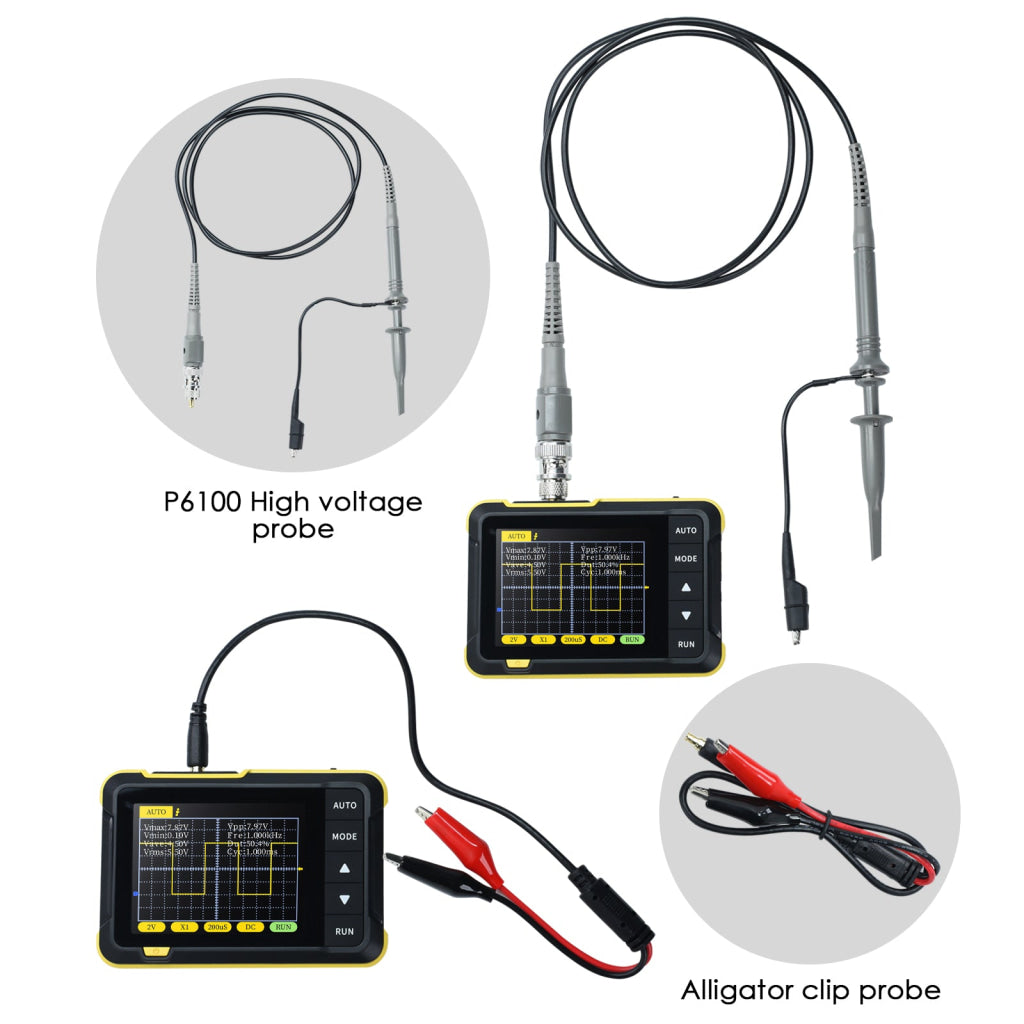 MUL 400 Mini Digital Oscilloscope Portable 200KHz Meter with 2.8’’ LCD Auto Trigger & USB Power with High Voltage Probe