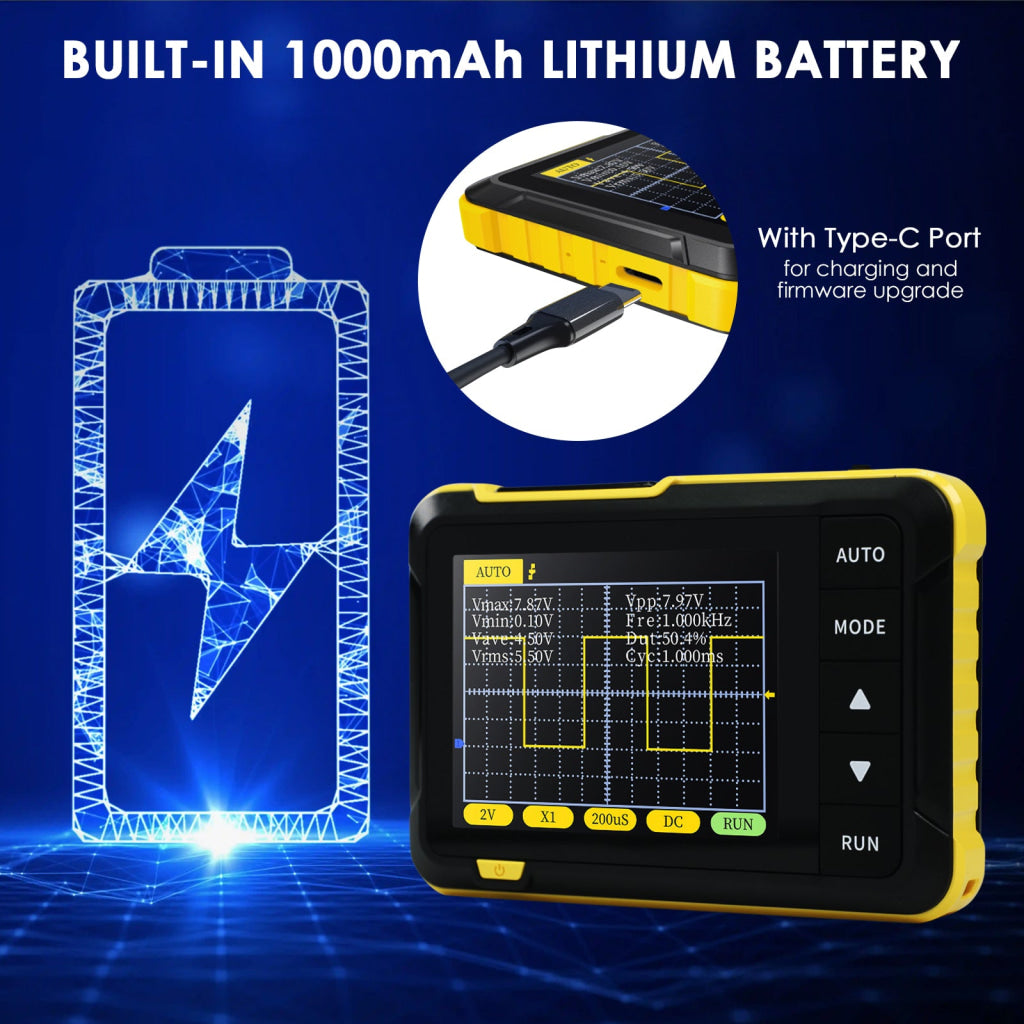 MUL 400 Mini Digital Oscilloscope Portable 200KHz Meter with 2.8’’ LCD Auto Trigger & USB Power with High Voltage Probe