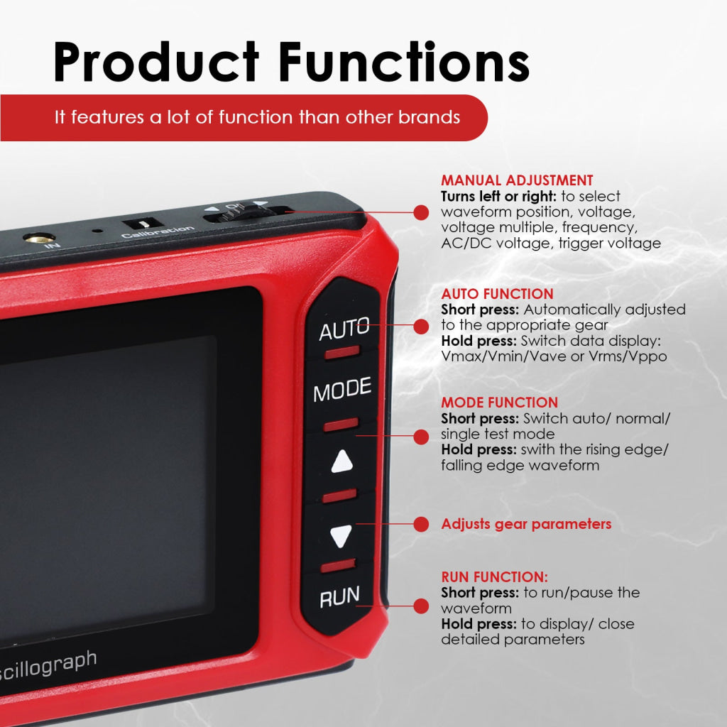 MUL 498 Portable Handheld Digital Oscilloscope Voltage Frequency Rise Time Duty Cycle for Professional and DIY Analysis