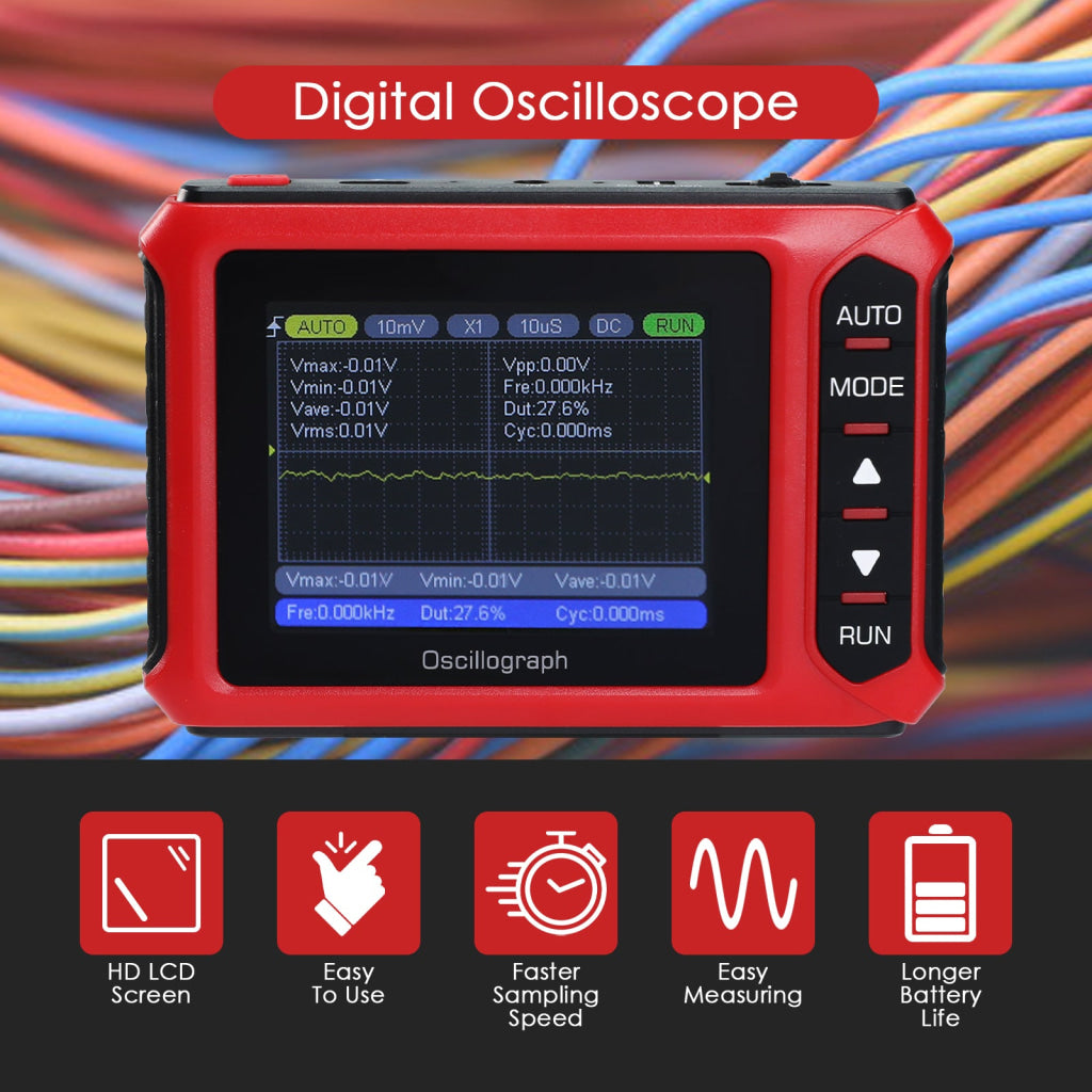 MUL 498 Portable Handheld Digital Oscilloscope Voltage Frequency Rise Time Duty Cycle for Professional and DIY Analysis
